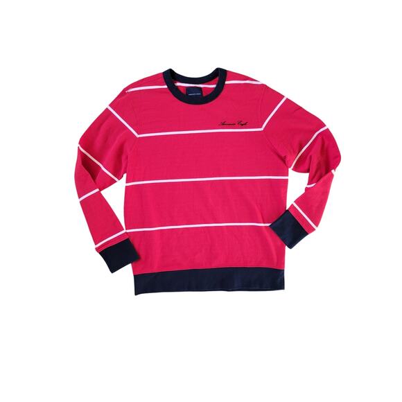 American Eagle Rugby Wide Stripe Nautical Crewneck Sweater Shirt Red/Navy Size L - Picture 1 of 6